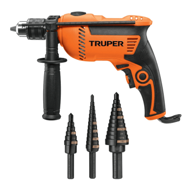 Taladro Percutor 600W + 3 brocas escalonadas Truper