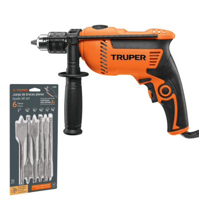 Taladro Percutor 600W + Juego de 6 brocas paletas Truper