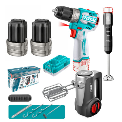 Combo 3 en 1 Taladro Atornillador 60nm + Batidoras 16v Total1