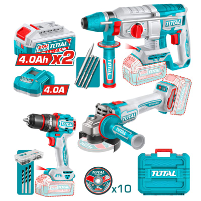 Combo Taladro + Amoladora + Rotomartillo 20V en Maleta Total1