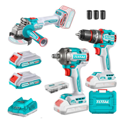 Combo Taladro percutor + Llave de impacto + Amoladora Total