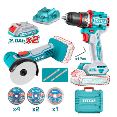 Combo Taladro atornillador 66nm + Amoladora + 2 bateria y cargador Total