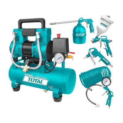 Compresora silenciosa 6 litros + Kit compresor 5 piezas Total