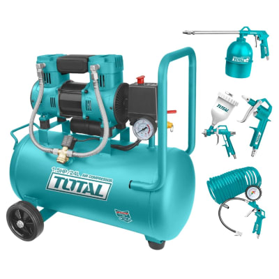 Compresora silenciosa 24 litros + Kit compresor 5 piezas Total1