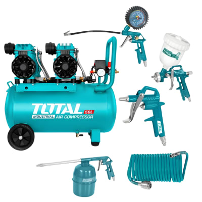 Compresora de Aire Silenciosa 50 Litros + Kit compresora 5pcs Total1