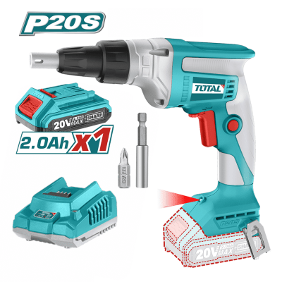 Atornillador de drywall 20v + bateria 2ah y cargador Total