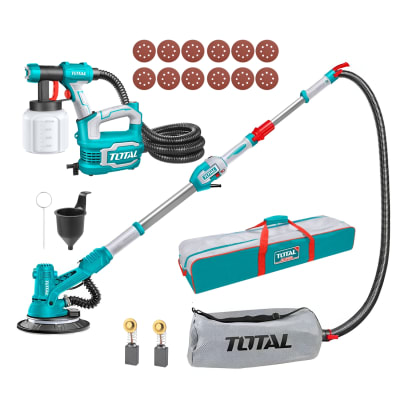 Lijadora de Pared y Techo 1050w+ Pistola de Pintar 550w Plastico Total