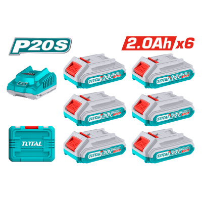 Pack de 6 baterias 20v 2ah + cargador y maletin Total