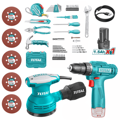 Taladro 12v + Lijadora Roto Orbital 320w + 89 Herramientas total1