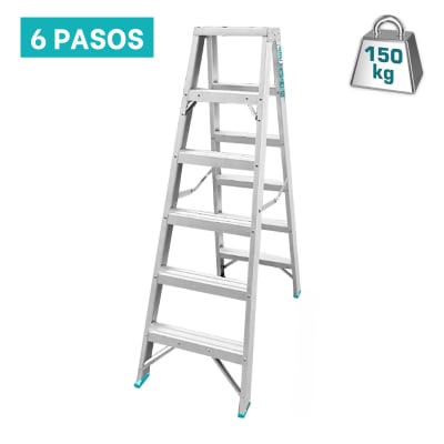 Escalera tijera doble acceso 6 peldaños soporta 150Kg Total1