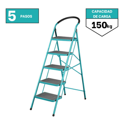Escalera tubular de acero 5 pasos soporta 150kg Total