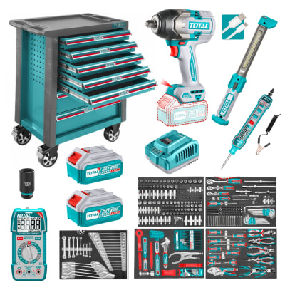 Gabinete metalico 7 cajones + Llave de Impacto 850nm + 369 herramientas Total