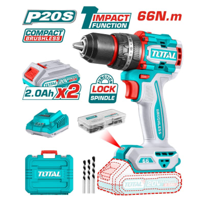 Taladro percutor 66nm + 2 baterías 2ah industrial Total