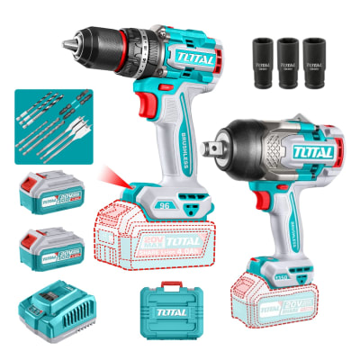Taladro percutor 96nm + llave de impacto 1350nm industrial Total