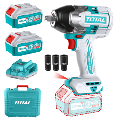 Llave de Impacto 850nm + 2 Baterias 4amp + Cargador 20v Total1