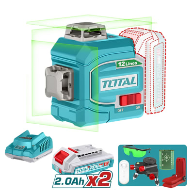 Nivel laser 12 lineas verde 20V + 2 baterias y cargador Total1