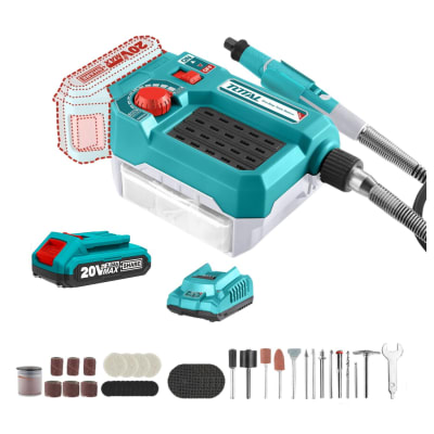 Mini Grinder Amoladora con 40 Piezas 20v Batería 2ah y Cargador Total