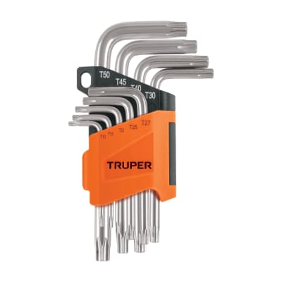 Juego de 9 llaves torx con organizador abatible Truper
