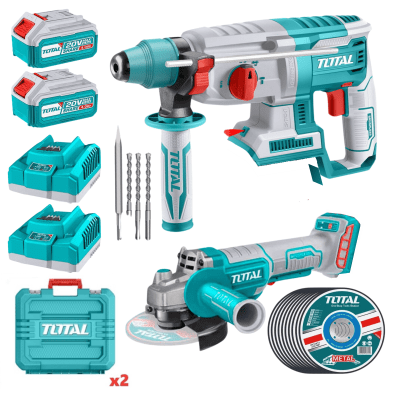 Combo rotomartillo + amoladora 20v 2 baterias 4Ah y cargador Total1