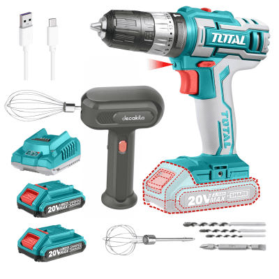 Taladro atornillador percutor 20v Total + batidora
