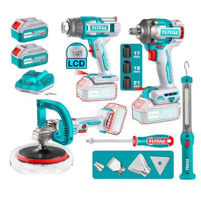 Combo 4 en 1 Llave de Impacto 400nm + Pulidora + Pistola de Calor + Linterna 20v Total