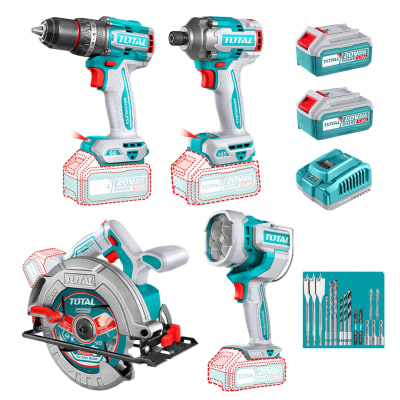 Combo 20V Taladro + Sierra Circular + Atornillador Impacto + Linterna Total1