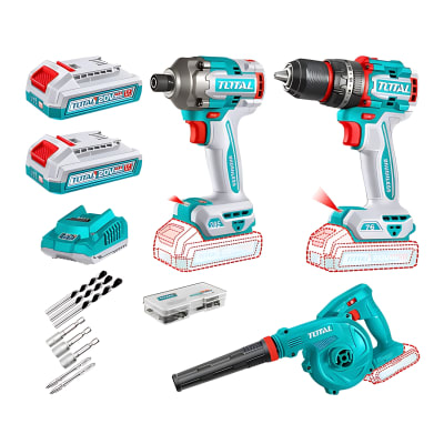 Combo Taladro percutor 76Nm + Atornillador de Impacto 285Nm + Sopladora 20V Total1