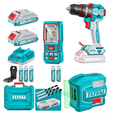 Combo Taladro 76nm + Nivel Laser de 2 Lineas + Medidor de Distancia Laser 70m Total