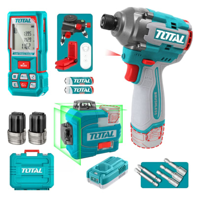 Nivel laser 12 lineas + atornillador de impacto y medidor laser Total1