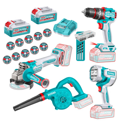 Combo taladro 66nm + Amoladora + sopladora + linterna 20V Total1