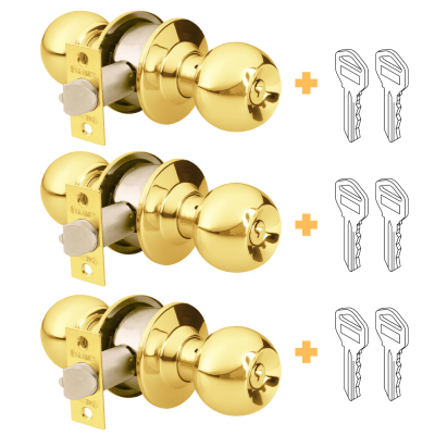 Pack 3 unidades de Cerradura de pomo dormitorio dorado Hermex