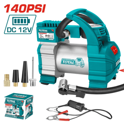 Minicompresora 12v 140Psi con accesorios Total1