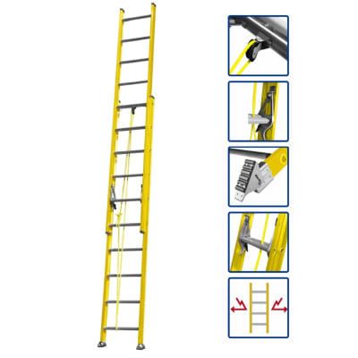 Escalera telescopica 20 peldaños fibra de vidrio Wadfow
