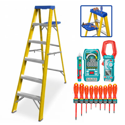 Escalera fibra de vidrio 5 pasos Wadfow + kit electricista Total1