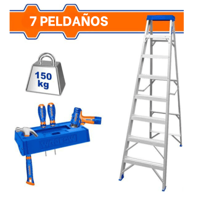 Escalera tipo Tijera 7 peldaños soporta 150 Kg Wadfow