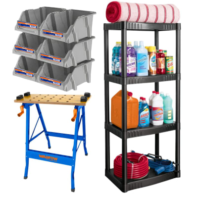 Mesa Trabajo Wadfow + Estante 4 repisa Pretul + JGO 6 Wadfow1