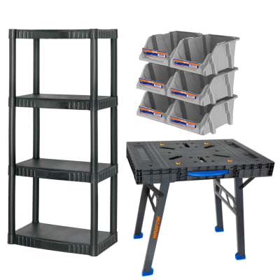 Mesa de Trabajo 450Kg WADFOW+ESTANTE 4 REPISAS 27KG PRETUL + JGO 6 10