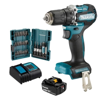 Taladro percutor 18V + bateria 3ah + 29 accesorios Makita