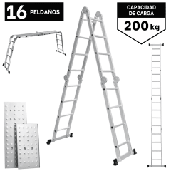 Escalera multiposición 16 peldaños soporta 200Kg Truper