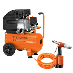 Kit Compresora 25 L , manguera 10m con Remachadora Nehumatica 3/16