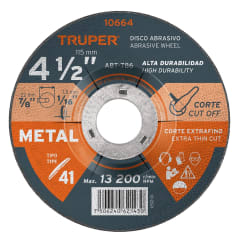 Disco de 4-1/2'' para corte de metal. tipo 41. Truper