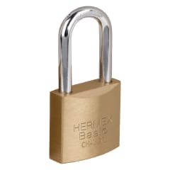 Candado de hierro color latón 30 mm arco largo, caja, Basic Hermex 0