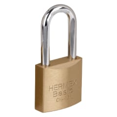 Candado de hierro color latón 40 mm arco largo, caja, Basic Hermex
