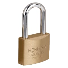 Candado de hierro color latón 50 mm arco largo, caja, Basic Hermex 0