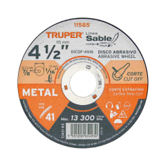 Disco Tipo 41 de 4-1/2'' x 1.6 mm corte fino de metal, Sable Truper