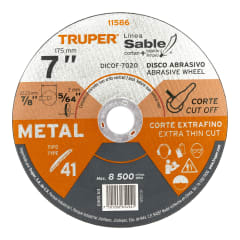 Disco Tipo 41 de 7´´ x 2 mm corte fino de metal, Sable Truper