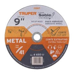 Disco Tipo 41 de 9´´ x 2 mm corte fino de metal, Sable Truper 0