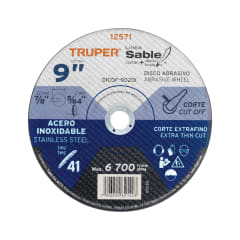 Disco Tipo 41 de 9´´ x 2 mm corte fino acero inox, Sable Truper 0