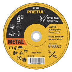 Disco Tipo 41 de 9´´ x 2 mm corte fino de metal, Pretul