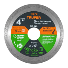 Disco diamantado de 4´´ x 1.6 mm rin continuo, Truper 0